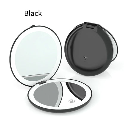 Zonyin Round Magnifying Led Portable Touch Screen Makeup Mirror Vanity Mirror With Light Compact Pocket Travel Mirror With Logo