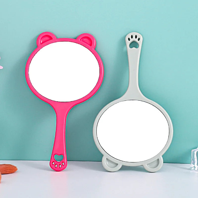 Zonyin Custom Logo Portable Handheld Makeup Mirror Cartoon Bear Head Handle Personalized Small Vanity Pocket Mirrors for Travel