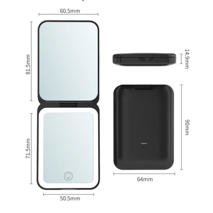 Zonyin Wholesale Portable Travel LED Light Makeup Mirror 1x/2x Magnifying USB Rechargeable Pocket Mirror for Customized Logo
