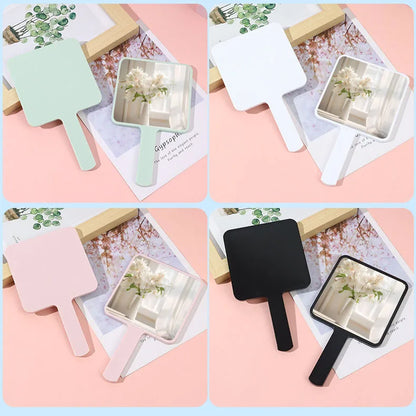 Zonyin Hot Sell Customized Logo Square Mini ABS Plastic Handheld Mirror Makeup Vanity Mirror with Handle for Gift