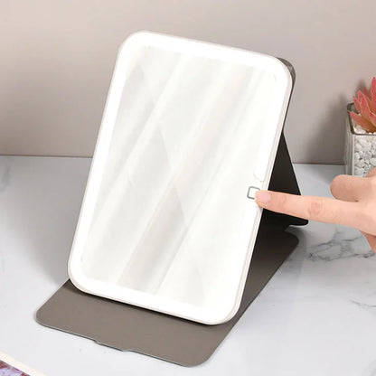 Zonyin High Quality Folding LED Makeup Desktop Mirror USB Rechargeable Pu Leather Portable Travel Standing Mirror with Led Light