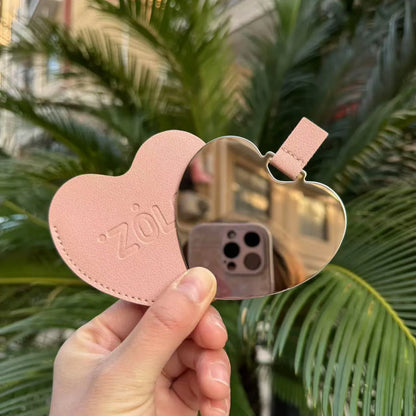 Zonyin Women's Gift Heart Shaped Pu Leather Pocket Mirror Customized Your Logo Small Travel Makeup Mirror for Valentine's Day