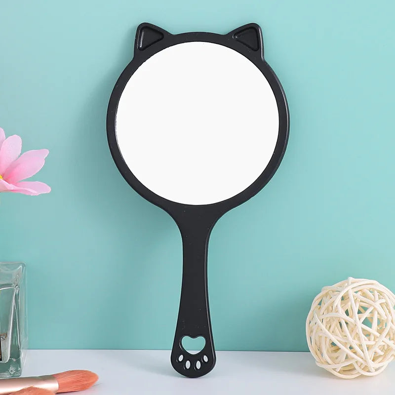 Zonyin Custom Logo Label Cat Shaped Handheld Makeup Mirror Portable Round Handle Cosmetic Mirror Personalized Features for Girls