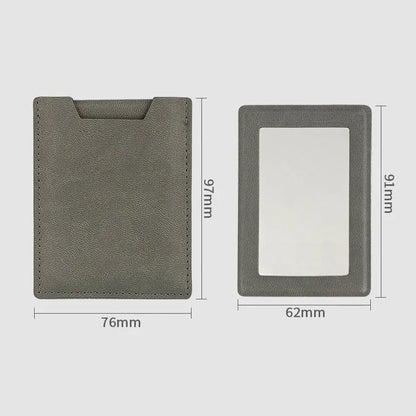 Zonyin High Quality Rectangle Pull-out Design Gray Pu Leather Makeup Mirror Low MOQ Embossed Logo Metal Mirror With Pu Case