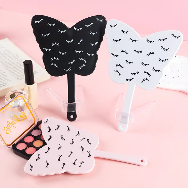 Zonyin New Product Cosmetic Lash Mirror Black Butterfly-shaped Portable Lash Printed Handheld Makeup Mirror for Beauty Salon