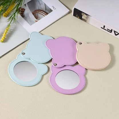 Zonyin Customized Personalized Logo Pu Leather Glass Mirror Lovely Black Bear Shaped Pocket Makeup Mirrors for Travel