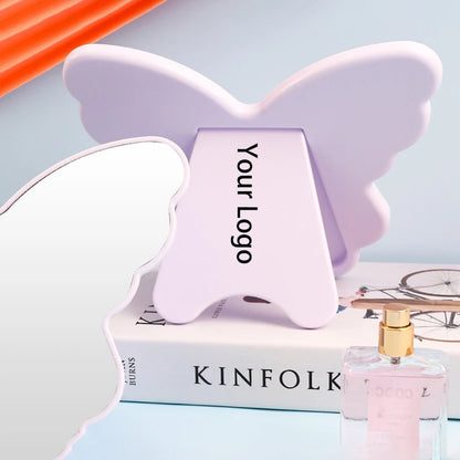 Zonyin Customized Logo Personalized Folding Desktop Cosmetic Mirror Large Cute Butterfly Shape Plastic Table Makeup Mirror