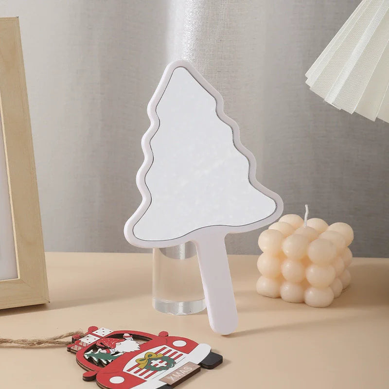 Zonyin Creative Personalized New Year's Gift Cartoon Christmas Tree Silver Finish Handheld Portable Makeup Mirror for Women
