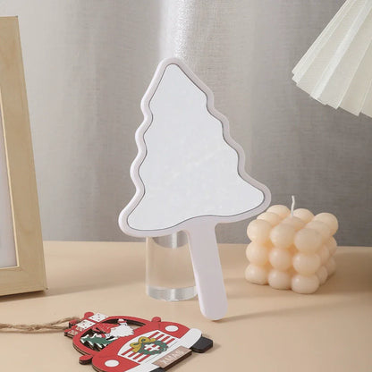 Zonyin Creative Personalized New Year's Gift Cartoon Christmas Tree Silver Finish Handheld Portable Makeup Mirror for Women