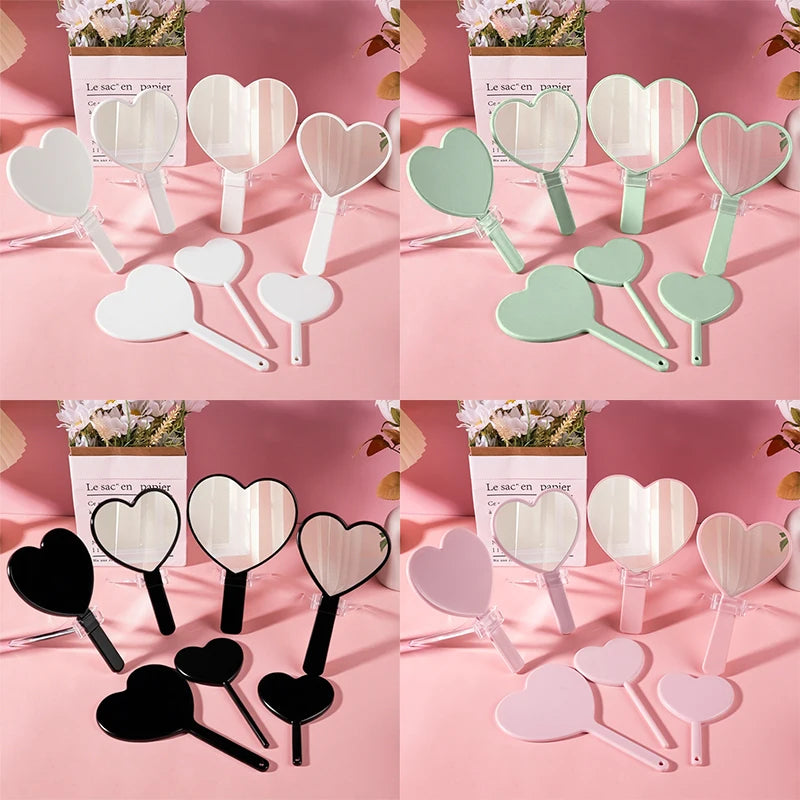 Zonyin Wholesale Heart Shape Hand Cosmetic Mirror Custom logo Plastic Portable Handheld Makeup Mirror Promotional Gift