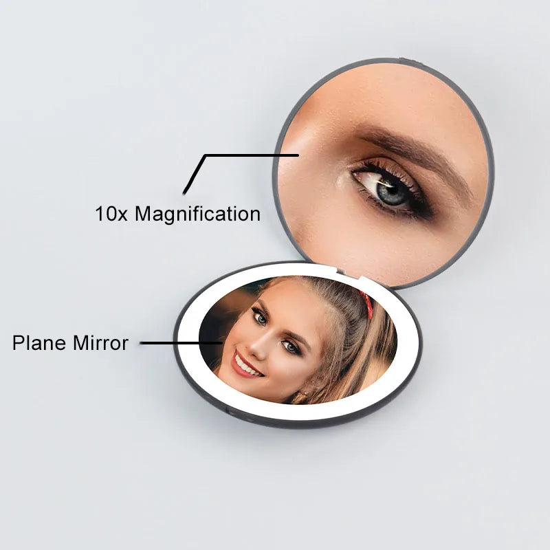 Zonyin Magnified Round Pocket Led Light Mirror Portable Foldable Mini Small Makeup Mirror With Led Light