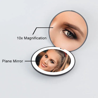 Zonyin Magnified Round Pocket Led Light Mirror Portable Foldable Mini Small Makeup Mirror With Led Light