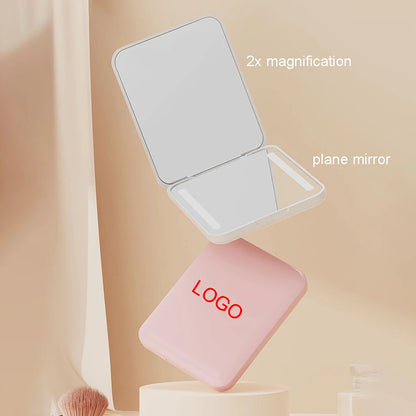 Zonyin Cheap Portable Double-sided ABS LED Compact Travel Pocket Makeup Mirror 1X/2X Magnification Cosmetic Mirror with Light