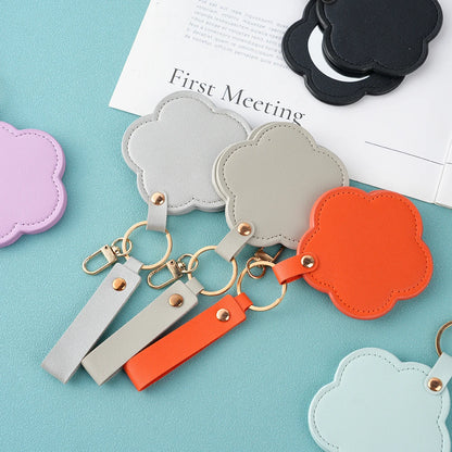 Zonyin New Flower Design Pocket Makeup Mirror Portable Pu Leather Small Travel Hand Mirror Logo Custom With Metal Keychain