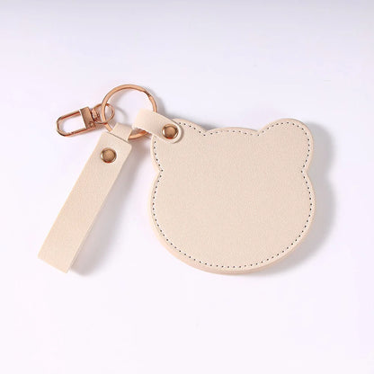 Zonyin NEW Product Cute Brown Bear Shaped Glass Pocket Mirror Pu Leather Travel Makeup Cosmetic Mirrors for Promotion Gifts