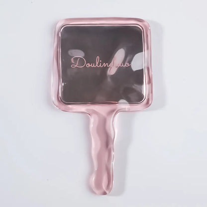 Zonyin Wholesale High Quality Pink Handheld Square Makeup Mirror Transparent Water Ripple Handheld Travel Mirrors for Gifts
