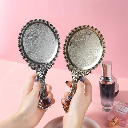 Zonyin Custom Logo Handheld Gold Oval Vanity Mirror Retro Electroplating Personalized Makeup Mirror for Wholesales