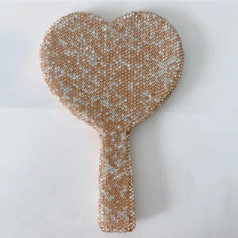Zonyin Plastic Heart Diamond Handheld Makeup Mirror Portable Cosmetic Mirror with Handle Hand Mirror for Women and Girls