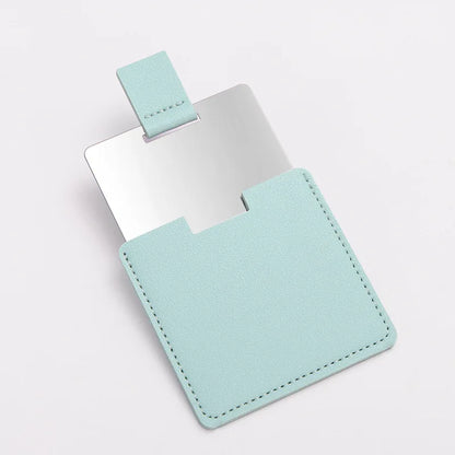 Zonyin Promotion Gift Cheap Square Shaped Pu Leather Small Mirror No Break Stainless Steel Metal Pocket Mirror with Custom Logo