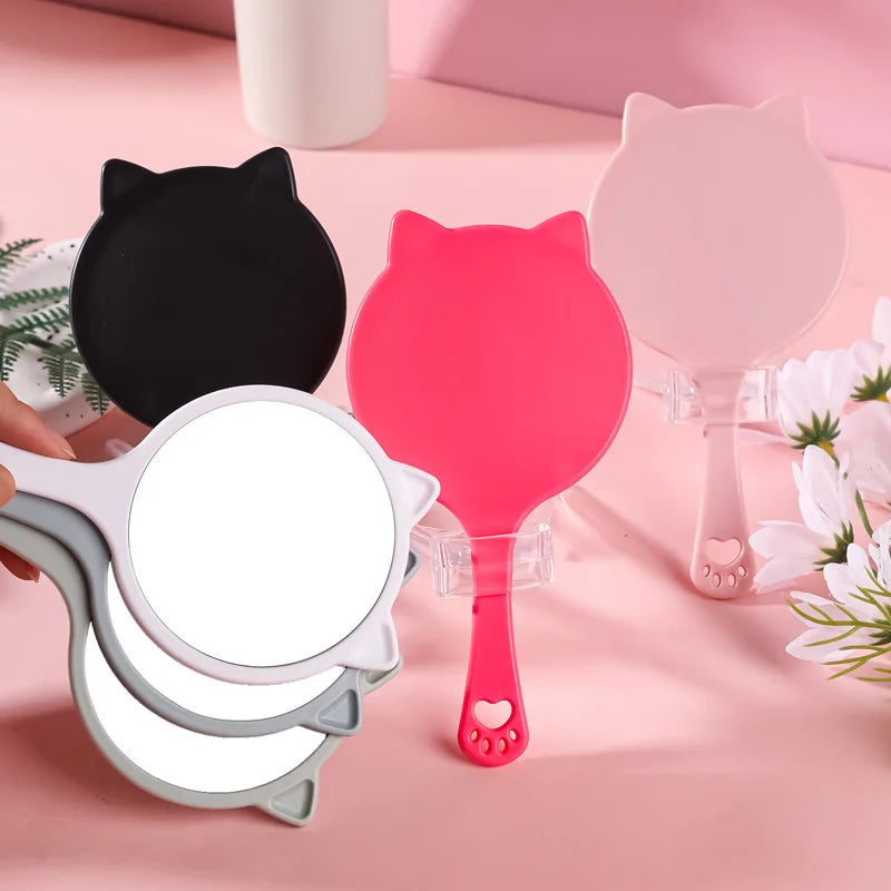 Zonyin Custom Logo Label Cat Shaped Handheld Makeup Mirror Portable Round Handle Cosmetic Mirror Personalized Features for Girls