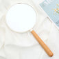 Zonyin Custom Logo Plastic Portable Small Handheld Mirror Round Double Sided Magnifying Cosmetic Mirror With Wooden Handle