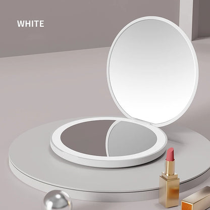 Zonyin Round 2X Magnifying LED Foldable Cosmetic Mirror Double Sided Lights Portable Compact Pocket Mirror with Custom logo