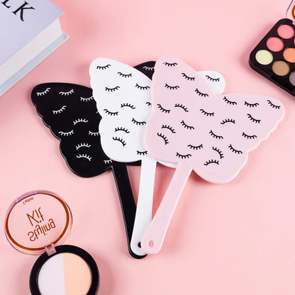 Zonyin New Product Cosmetic Lash Mirror Black Butterfly-shaped Portable Lash Printed Handheld Makeup Mirror for Beauty Salon