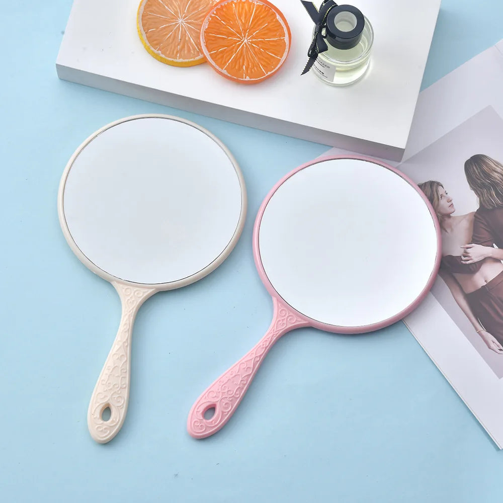 Zonyin Wholesale Luxury Handheld Vintage Round Mirror Custom Logo Plastic Silver Plating Makeup Mirror with Handle for Wedding