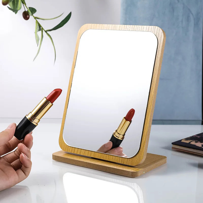 Zonyin Square Shaped Standing Cosmetic Table Mirror Foldable Plastic Frame Desktop Makeup Mirror Single Sided Labeling Option