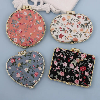 Zonyin High Quality Handheld Makeup Mirror Wholesale Vintage Silk Fabric Rectangle Oval & Round Sided Mirrors with Double Sides