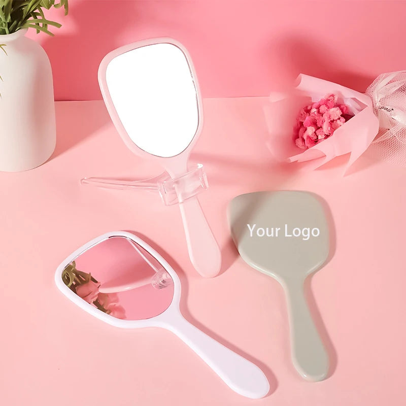 Zonyin Wholesale Cute Portable Hand Held Cosmetic Mirror Custom Logo Product Plastic Handheld Small Makeup Mirror for Beauty