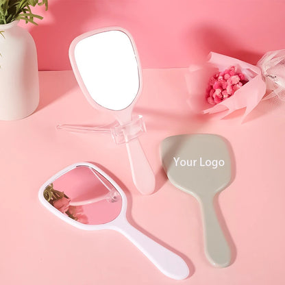 Zonyin Wholesale Cute Portable Hand Held Cosmetic Mirror Custom Logo Product Plastic Handheld Small Makeup Mirror for Beauty