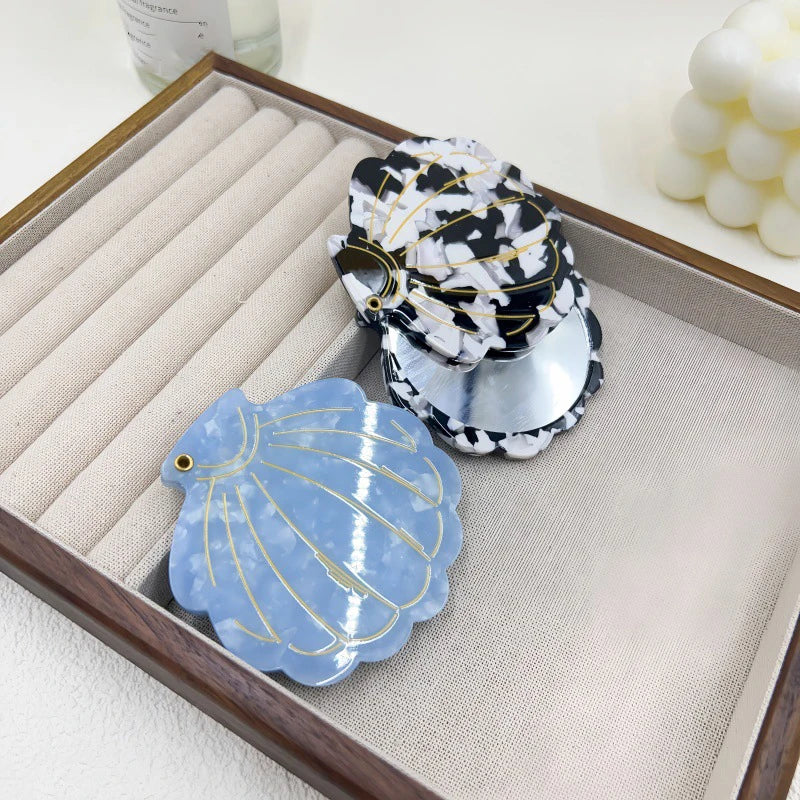 Zonyin Eco-Friendly Acetate Portable Travel Cosmetic Mirror Custom Logo Shell-Shaped Makeup Mirror for Girls Personalized