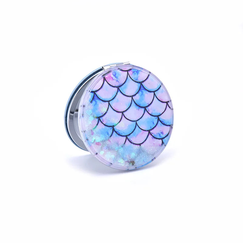 Zonyin New Portable Small Round Quicksand Glitter Mirror HD Compact Makeup Mirror Gift
