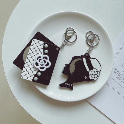 Zonyin Hot Selling Acetate Portable Small Makeup Mirror Key Chain Bag Pendant Accessories Wholesale for Girls Gift