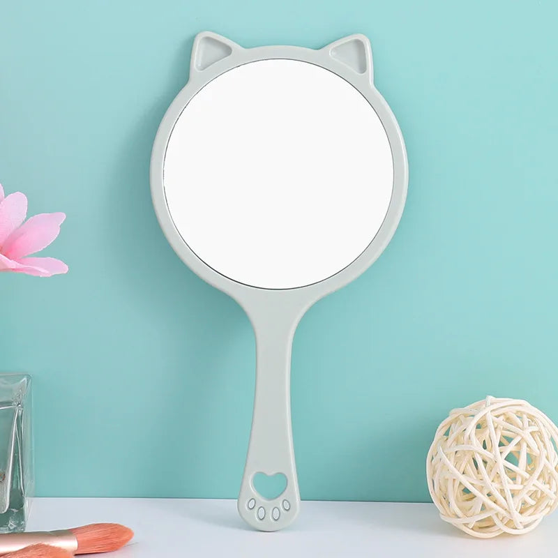 Zonyin Custom Logo Label Cat Shaped Handheld Makeup Mirror Portable Round Handle Cosmetic Mirror Personalized Features for Girls