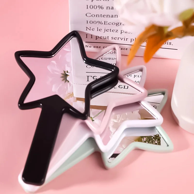 Zonyin Wholesale Customized Logo Five Pointed Star Shaped Handheld Makeup Mirror Portable Plastic Hand Mini Mirror for Girl