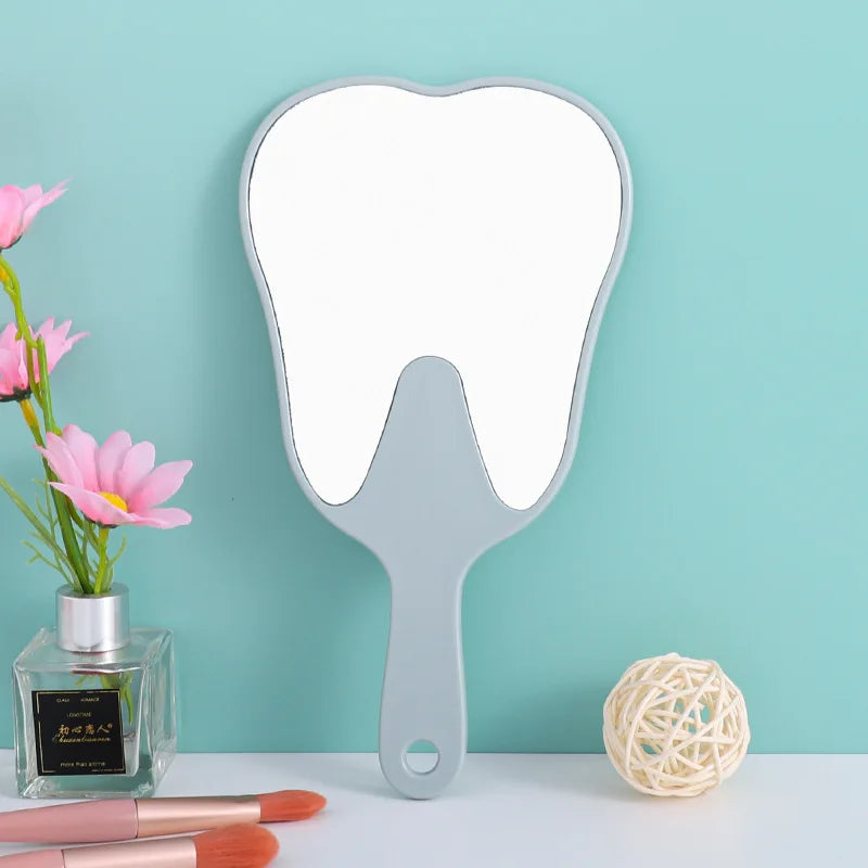 Zonyin Custom Logo Handheld Cosmetic Tooth-Shaped Mirror New Large Plastic Dental Pocket Mirror Personalized Handle Promotional