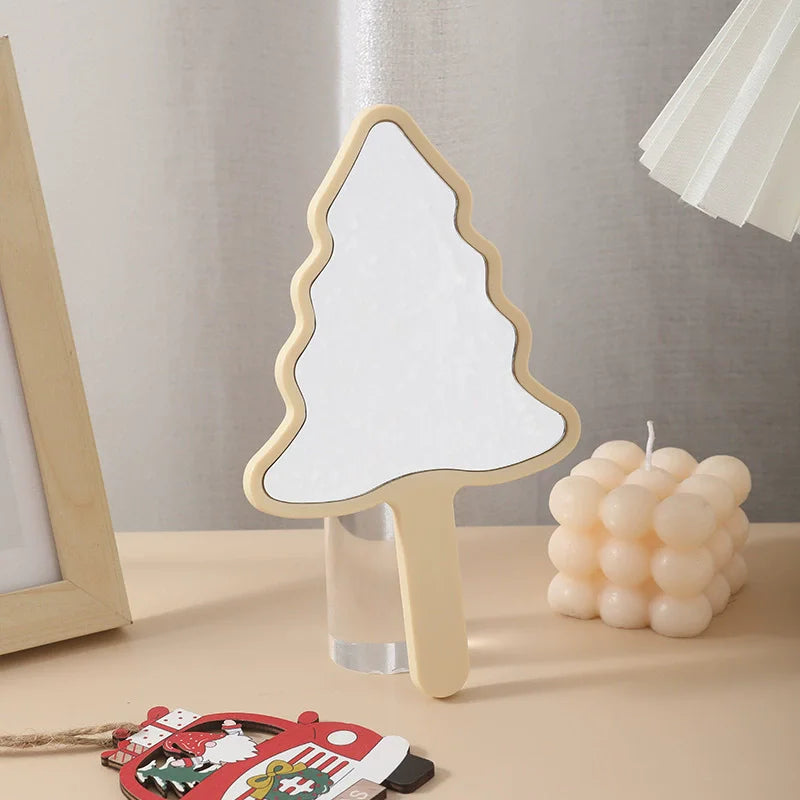 Zonyin Creative Personalized New Year's Gift Cartoon Christmas Tree Silver Finish Handheld Portable Makeup Mirror for Women