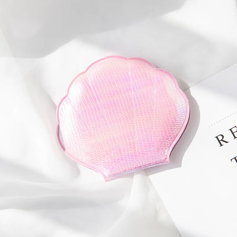 Zonyin Trendy Shell-Shaped Folding Double Sided Magnifying Travel Wholesale Beauty Cosmetic Mini Compact Pocket Mirror for Women