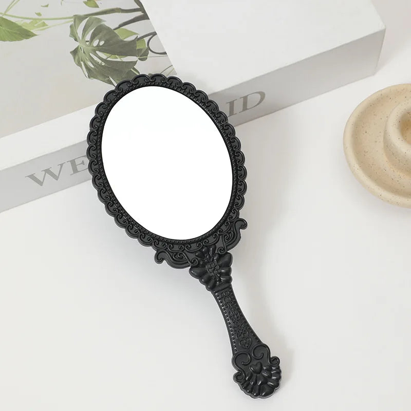 Zonyin Hot Sales European Vintage Travel Makeup Compact Hand Mirror Gold Black Pink Handheld Cosmetic Mirror With Handle