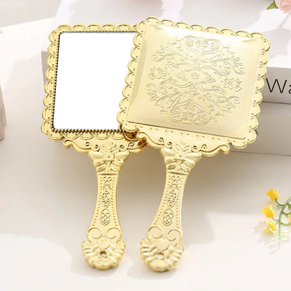 Zonyin Gold Vintage Plastic Handheld Mirror Square Shape Plastic Handle Cosmetic Mirror Beauty Makeup Hand Held Mirror for Women