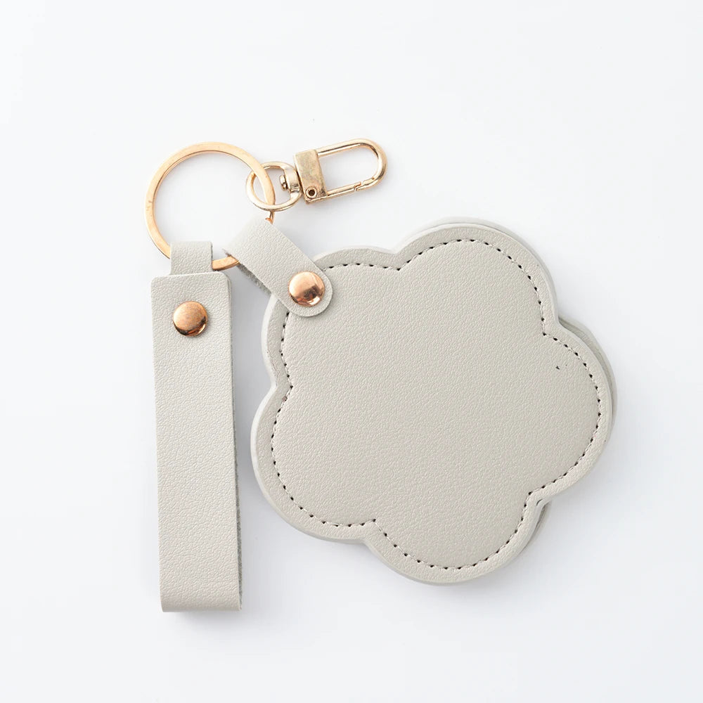 Zonyin New Flower Design Pocket Makeup Mirror Portable Pu Leather Small Travel Hand Mirror Logo Custom With Metal Keychain