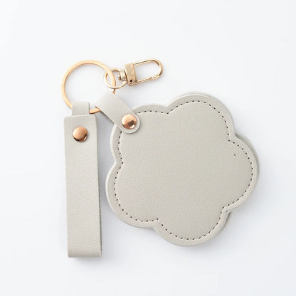 Zonyin New Flower Design Pocket Makeup Mirror Portable Pu Leather Small Travel Hand Mirror Logo Custom With Metal Keychain
