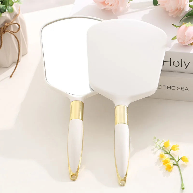 Zonyin Promotion Retro Plastic Round Handheld Cosmetic Mirror Custom Private Label Portable Square Makeup Mirror with Handle