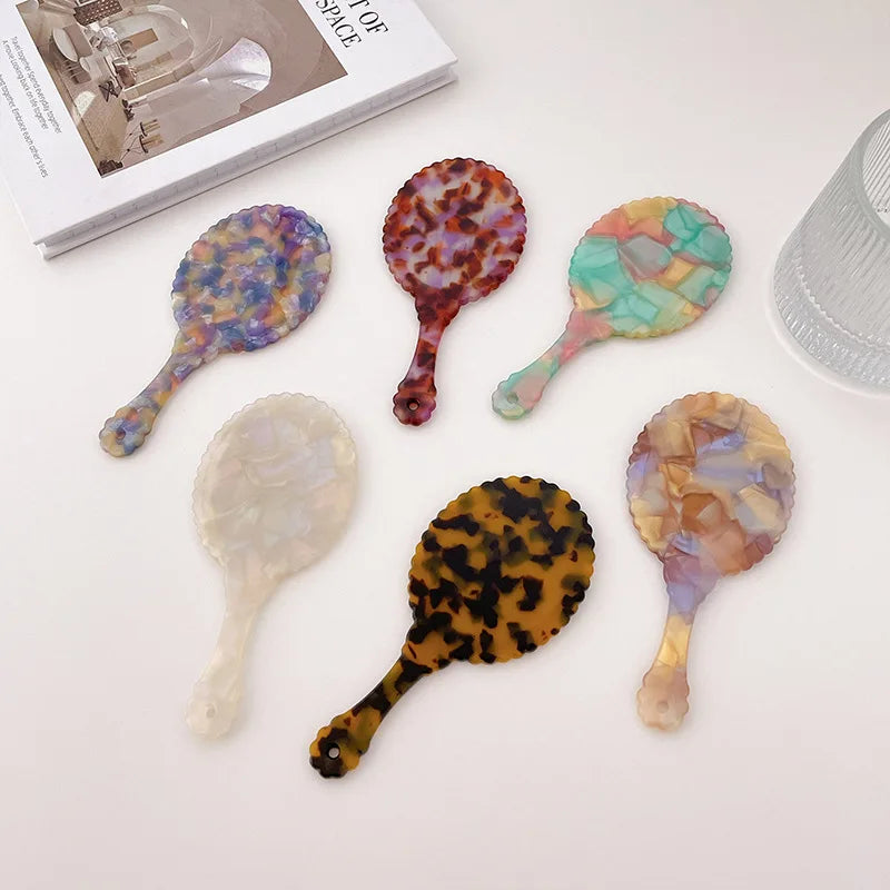 Zonyin Acetate Handheld Retro Oval Travel Mirror Mini Portable Makeup Mirror Daily Cosmetic Makeup Hand Mirror with Handle