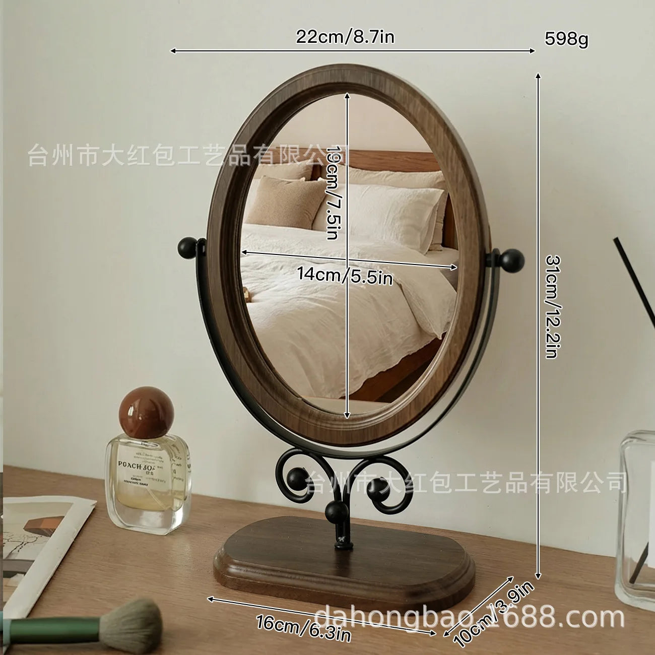 Zonyin Desktop Oval Rotating 360 Makeup Mirror Ins Style Dressing Table Mirror High Aesthetic Bedroom Vanity Mirror