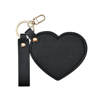 Zonyin Valentine's Day Gift Heart Shaped Makeup Keychain Mirror Pu Leather HD Glass Custom Travel Pocket Mirrors for Women Girls