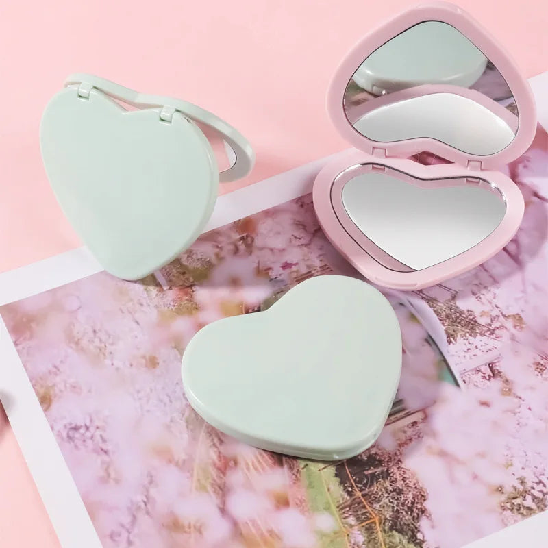 Zonyin Best Seller Personalized Heart-Shaped Compact Pocket Makeup Mirror Foldable Magnifying Travel Mirror ABS Plastic Gift