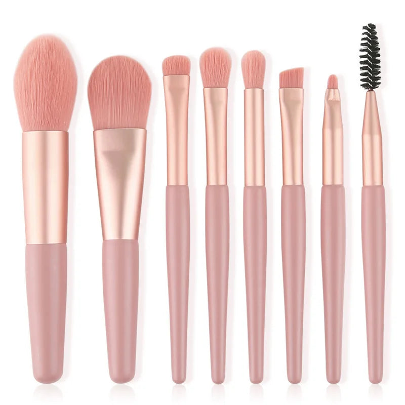 Zonyin 8pcs Travel Makeup Brushes Private Label High Quality Synthetic Mini Small Vegan Makeup Brush Set With Pu Bag